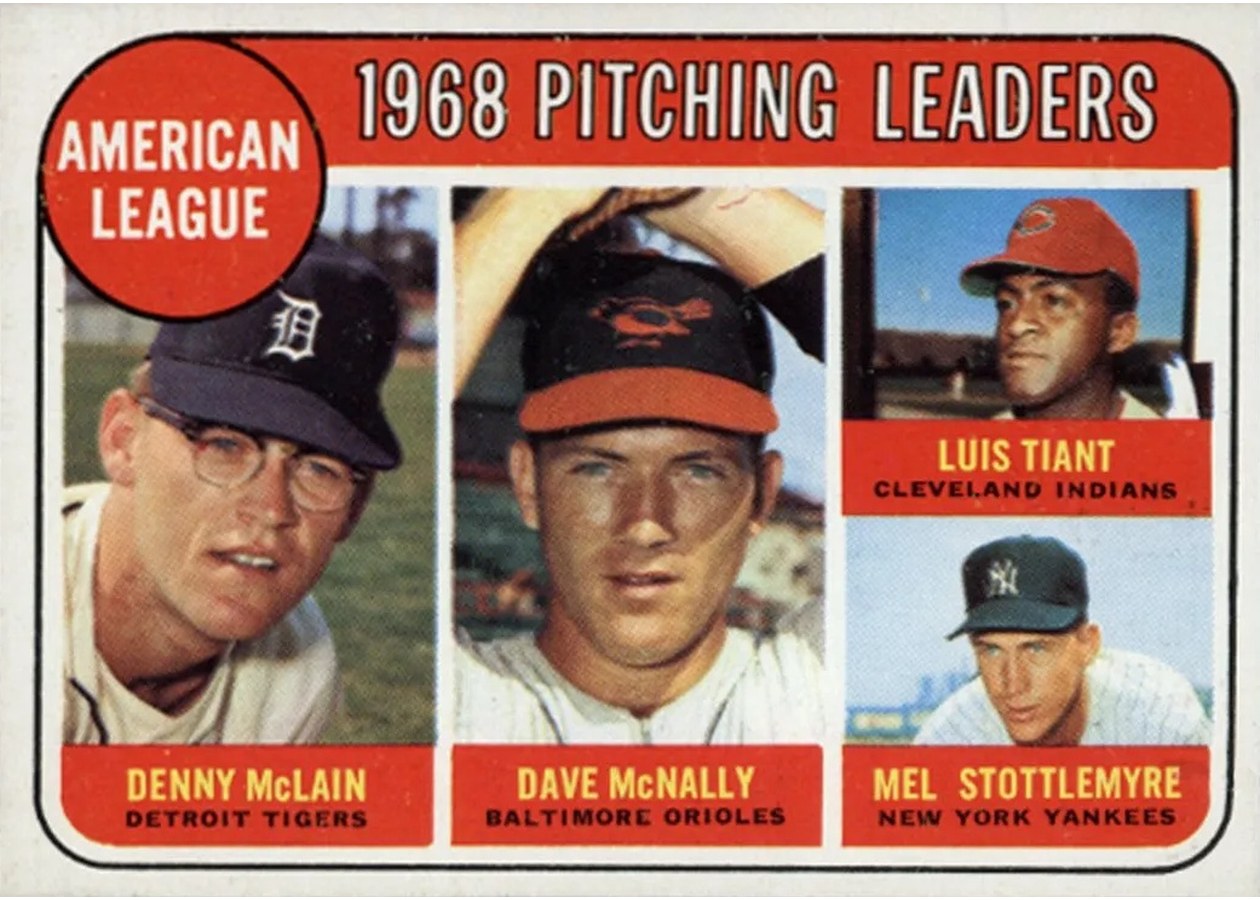 1969 Topps #9 American League 1968 Pitching Leaders, Detroit Tigers / Baltimore Orioles / Cleveland Indians / New York Yankees
