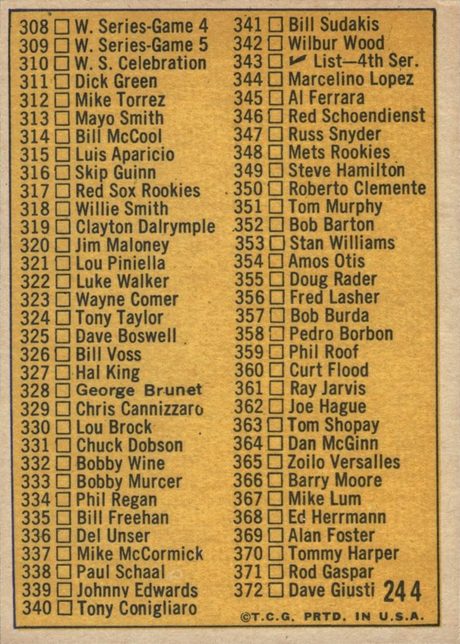 1970 Topps #244 Checklist: 264-372 - 244b - Brown Bat on Front (back)