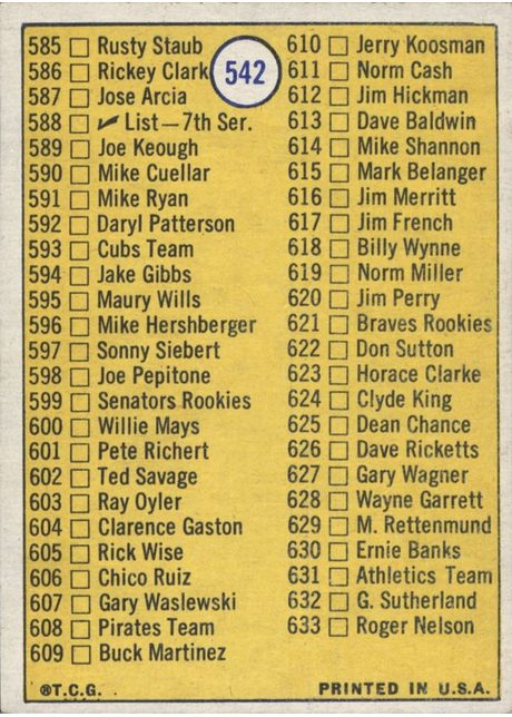 1970 Topps #542 Checklist: 547-633 - 542b - Brown Bat on Front (back)
