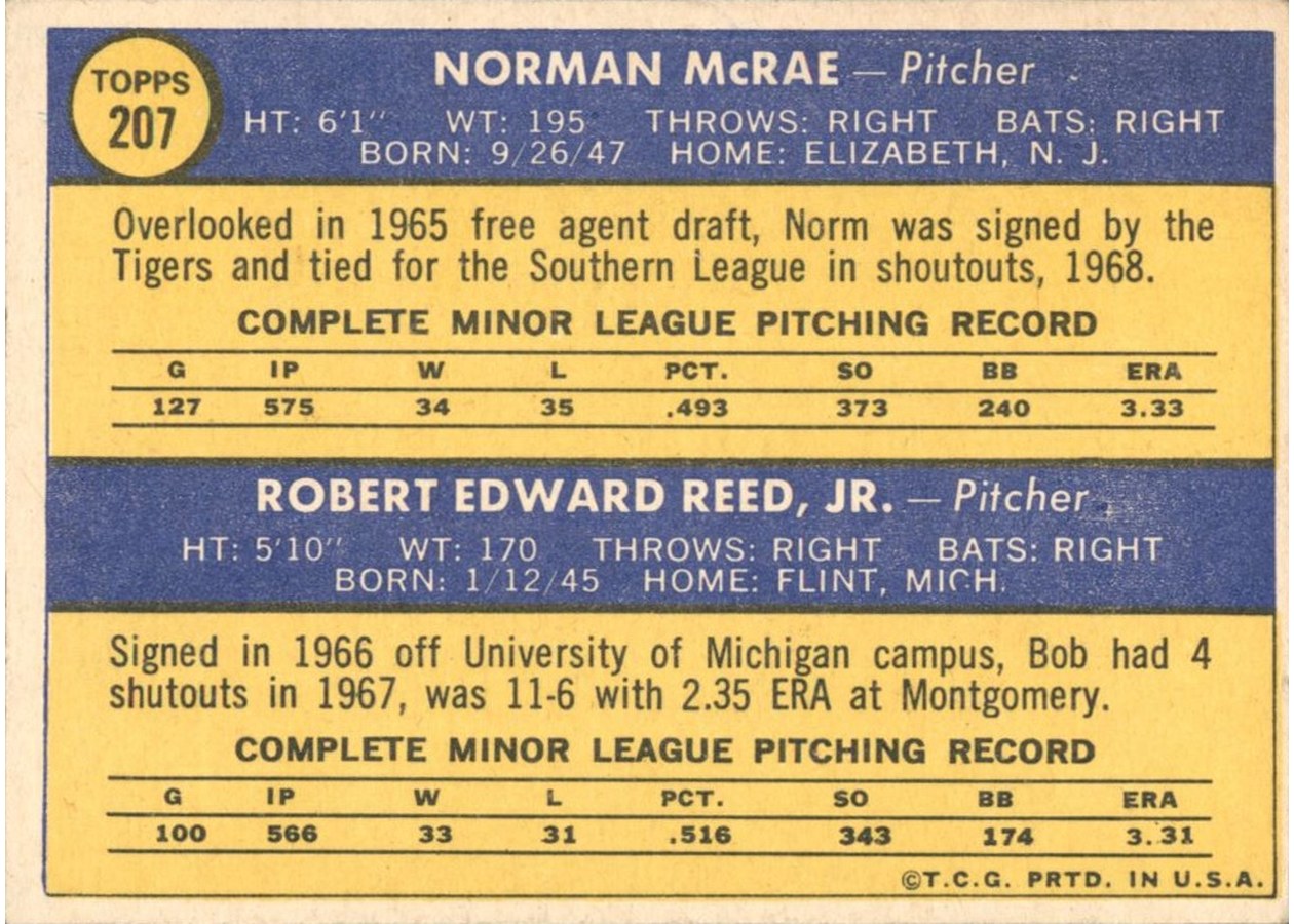 1970 Topps #207 Tigers 1970 Rookie Stars card back