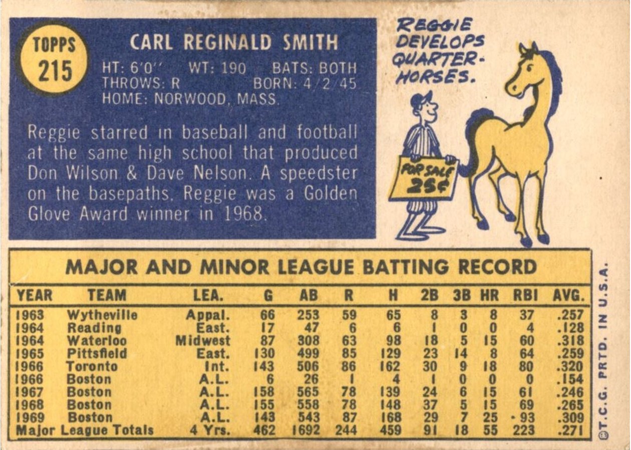 1970 Topps #215 Reggie Smith card back