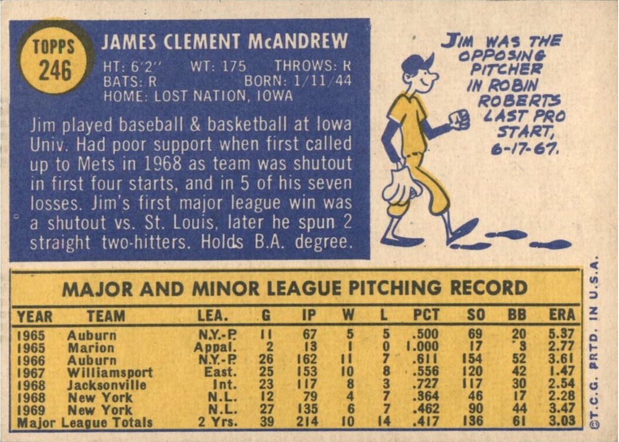 1970 Topps #246 Jim McAndrew card back