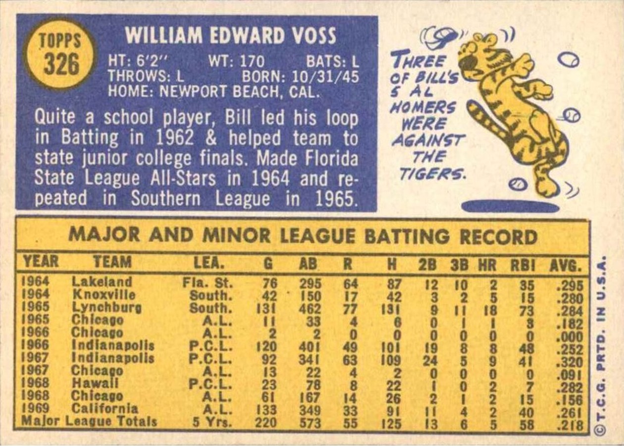 1970 Topps #326 Bill Voss card back