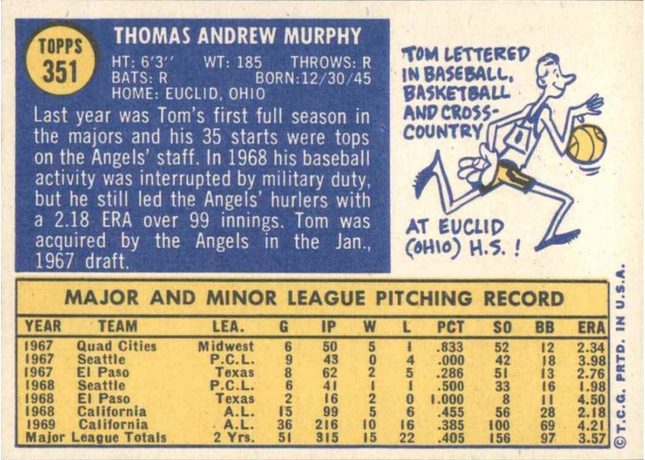 1970 Topps #351 Tom Murphy card back