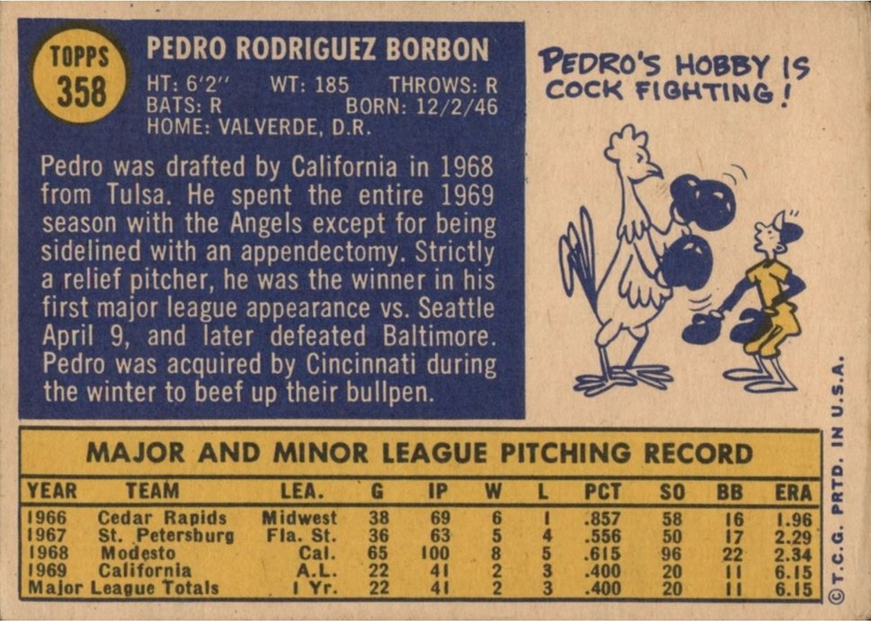 1970 Topps #358 Pedro Borbon card back