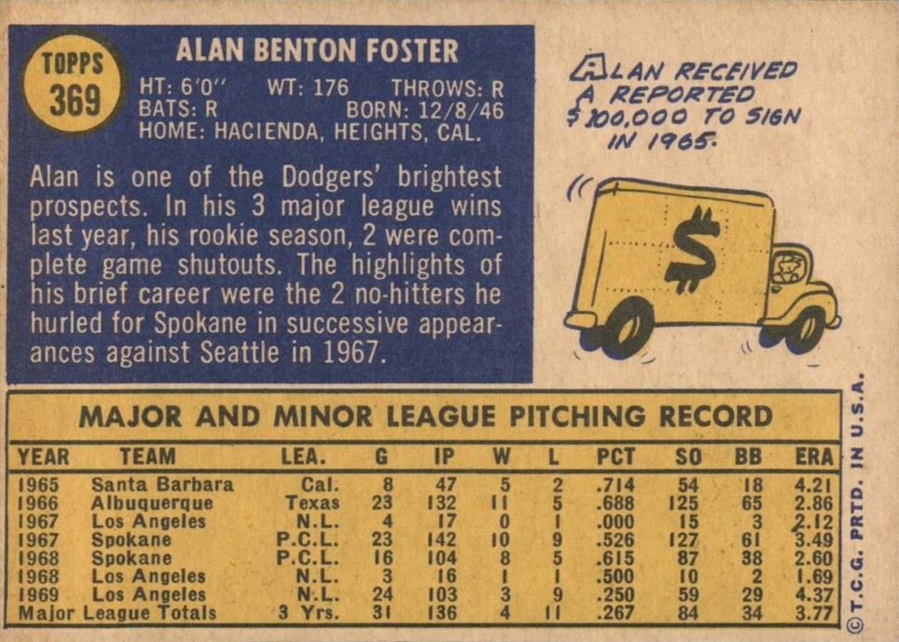 1970 Topps #369 Alan Foster card back