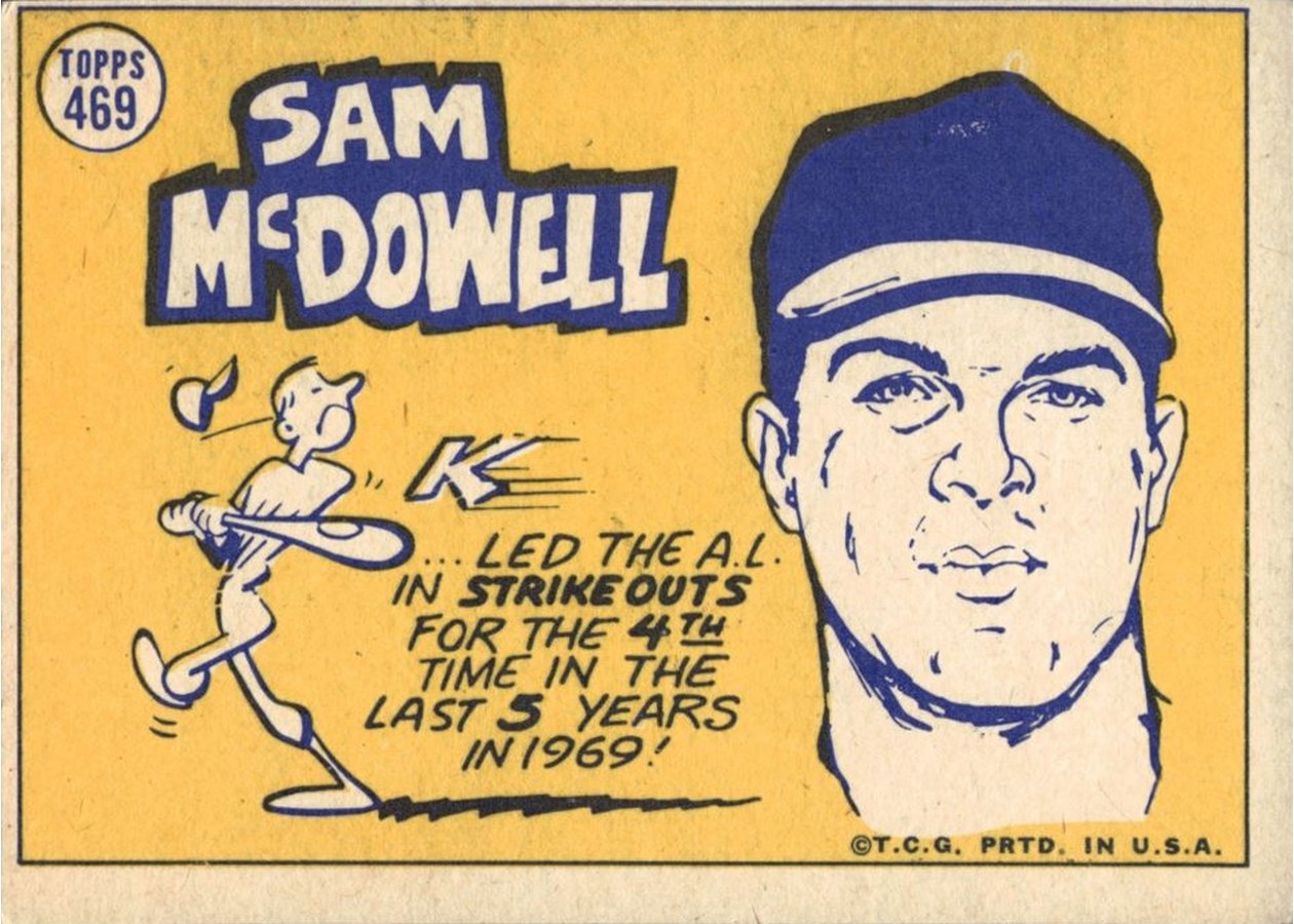 1970 Topps #469 Sam McDowell card back