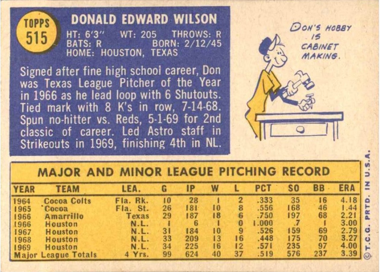 1970 Topps #515 Don Wilson card back