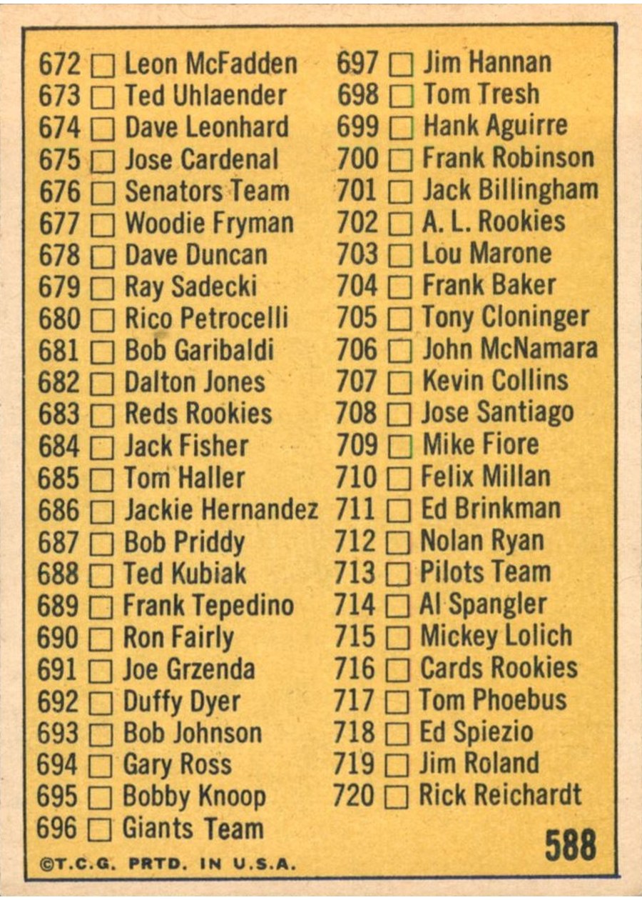 1970 Topps #588 Checklist: 634-720 card back