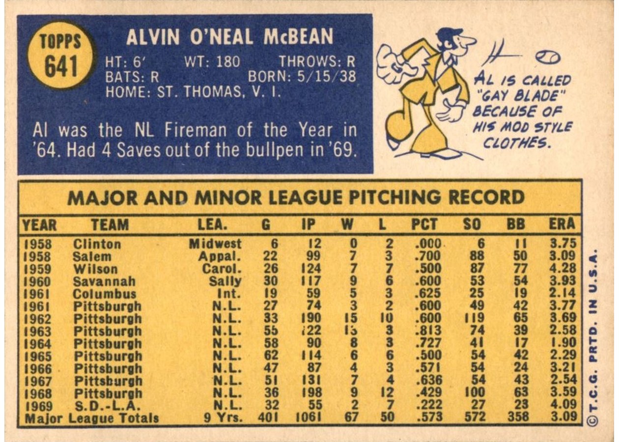 1970 Topps #641 Al McBean card back