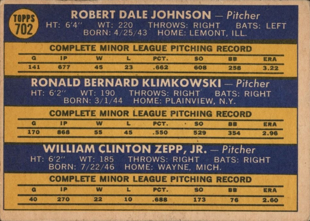 1970 Topps #702 A.L. 1970 Rookie Stars card back