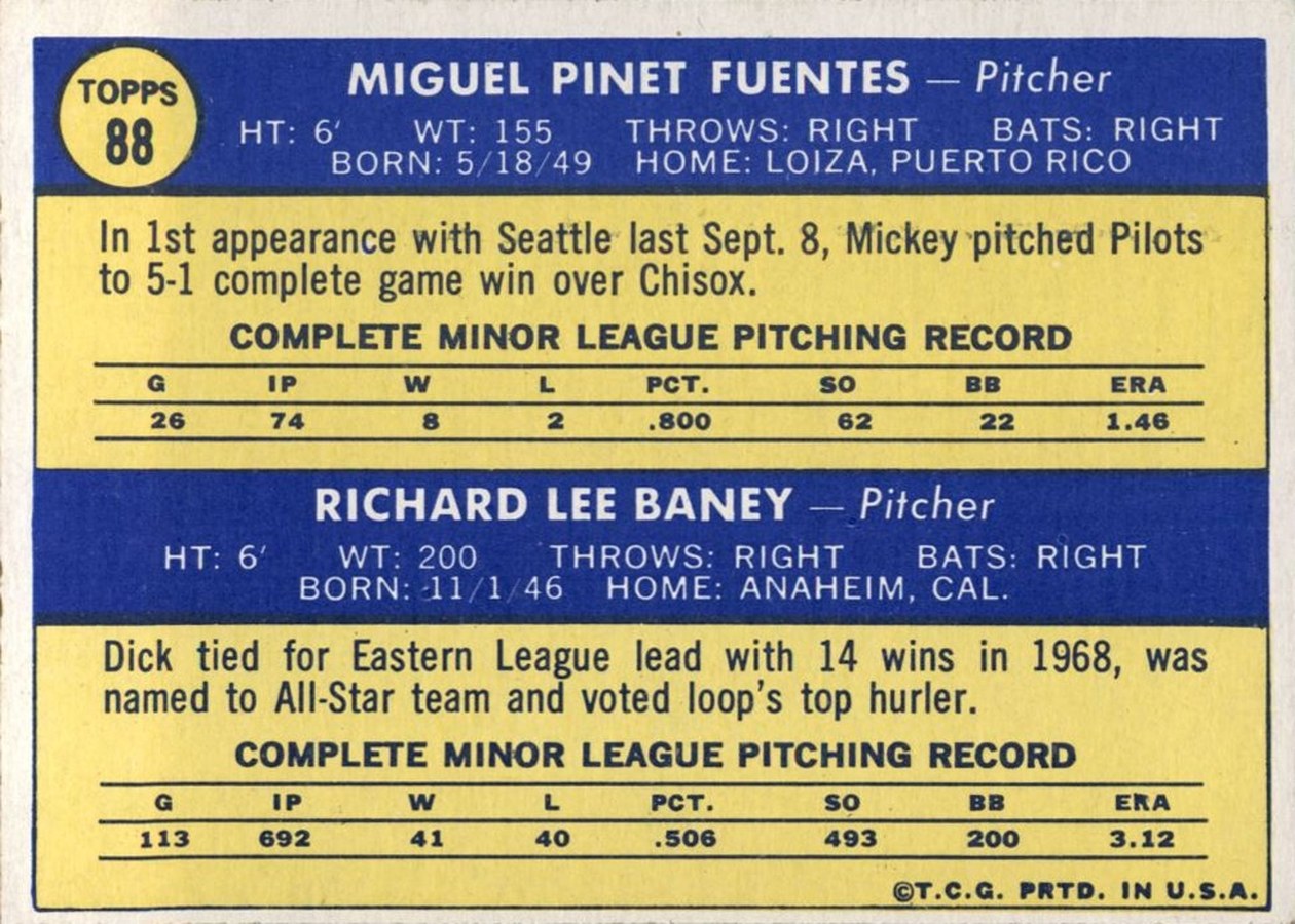 1970 Topps #88 Pilots 1970 Rookie Stars card back