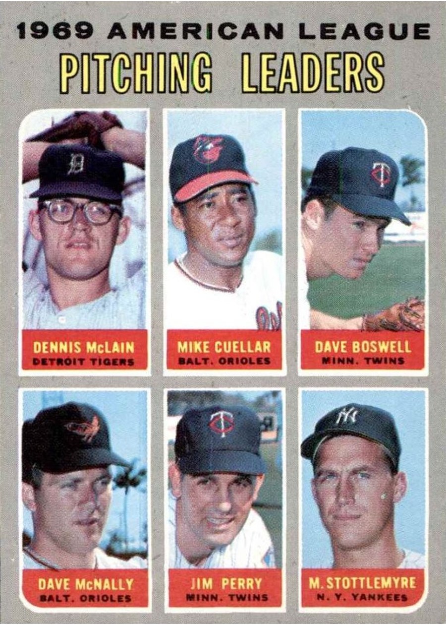 1970 Topps #70 1969 American League Pitching Leaders, Detroit Tigers / Baltimore Orioles / Minnesota Twins / New York Yankees