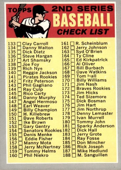 1970 Topps #128 Checklist: 133-263 - 128b - 226 is R Perranoski (front)