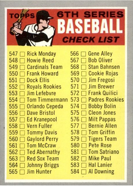 1970 Topps #542 Checklist: 547-633 - 542b - Brown Bat on Front