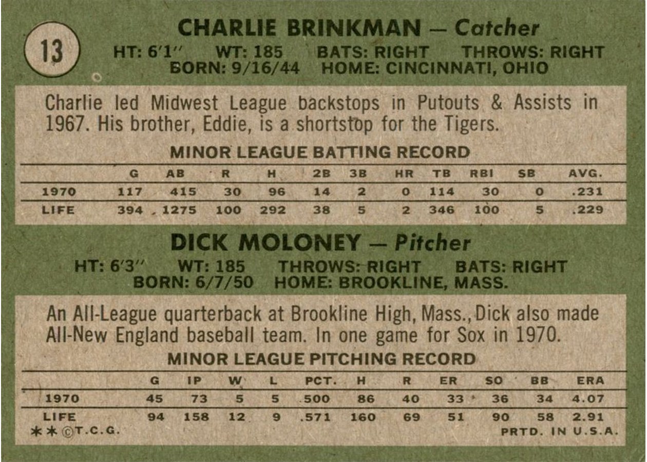 1971 Topps #13 White Sox 1971 Rookie Stars card back