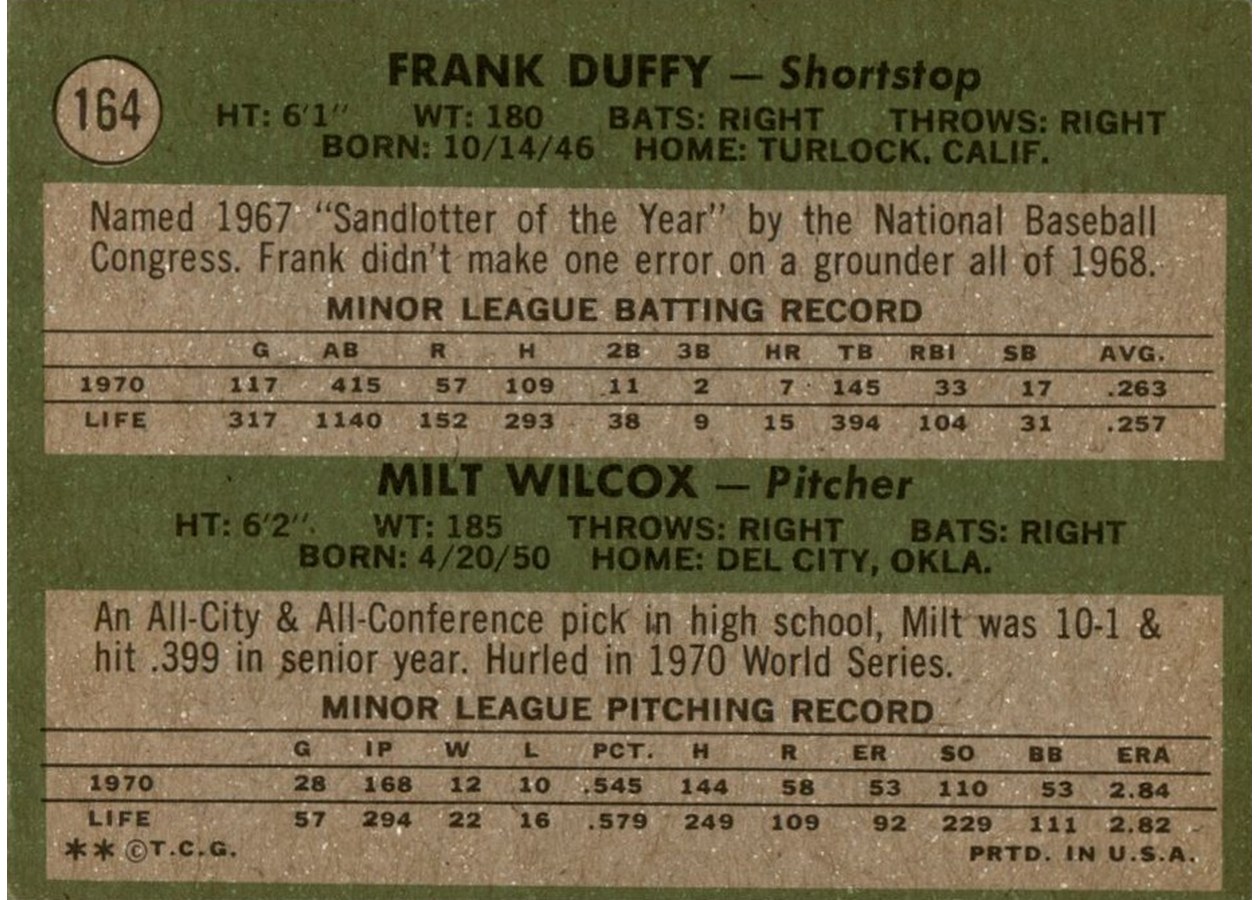 1971 Topps #164 Reds 1971 Rookie Stars card back