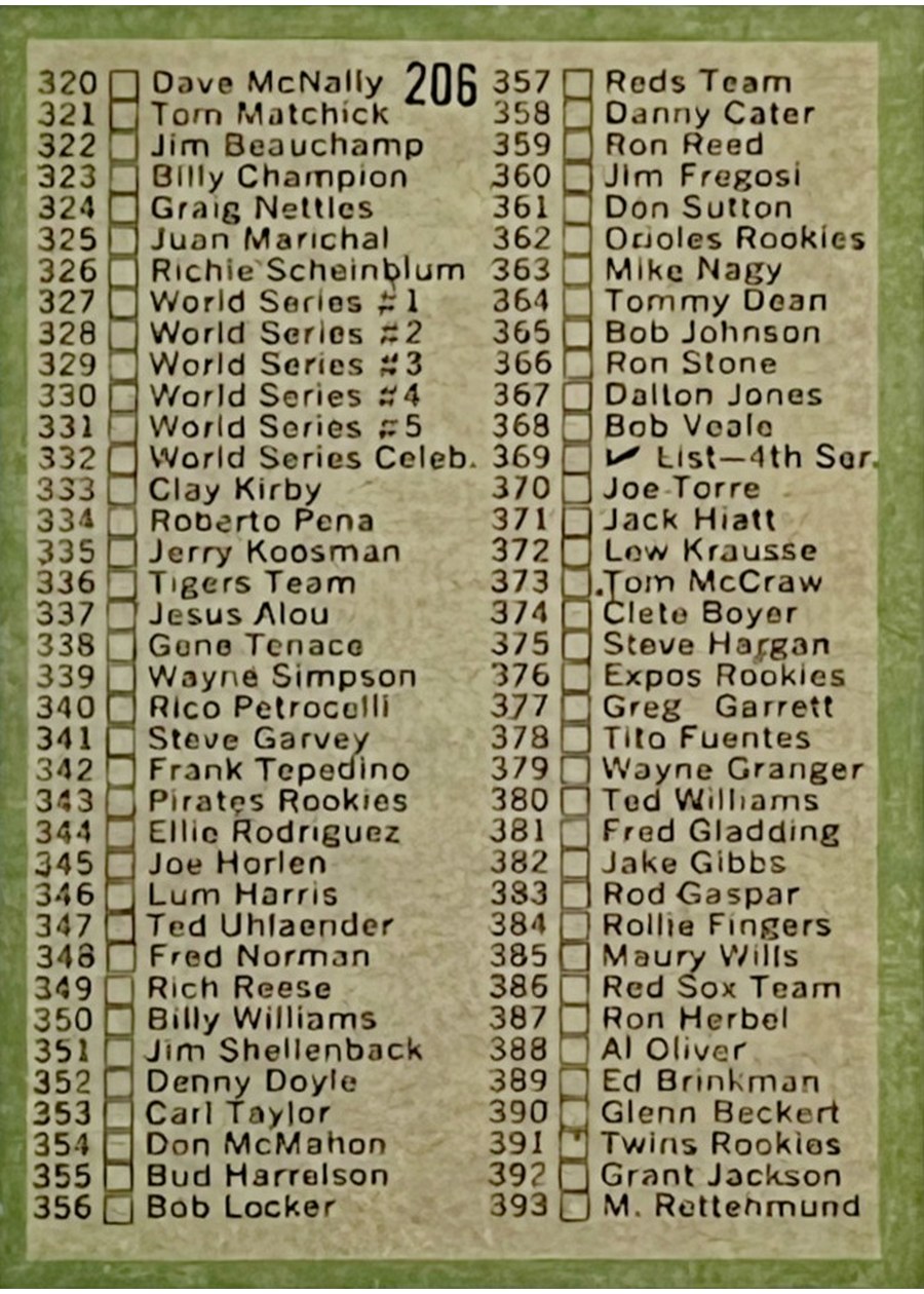 1971 Topps #206 Checklist: 264-393 card back