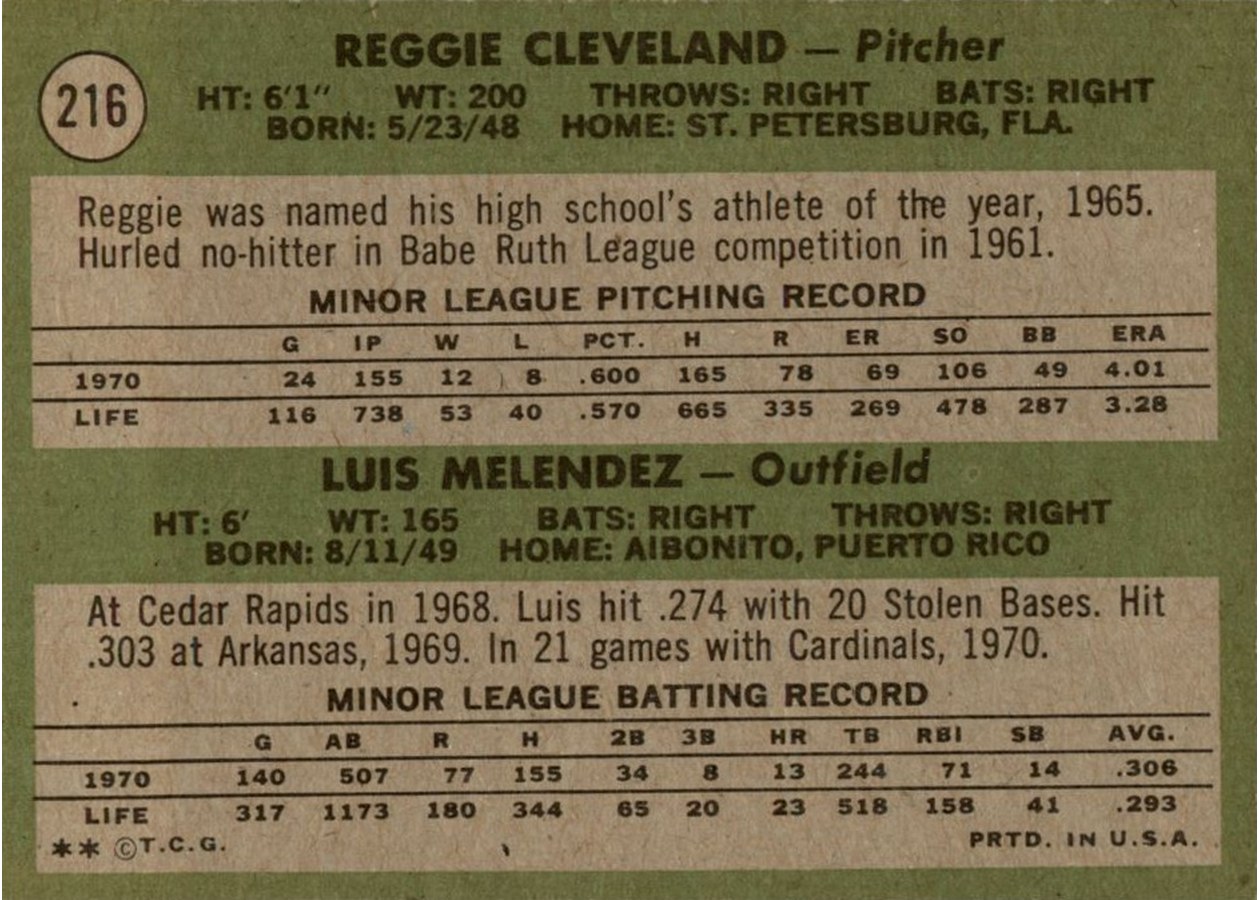 1971 Topps #216 Cards 1971 Rookie Stars card back