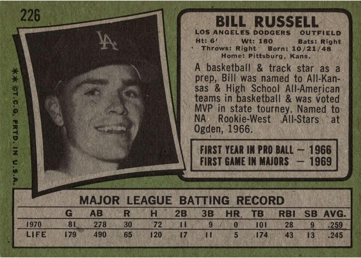 1971 Topps #226 Bill Russell card back