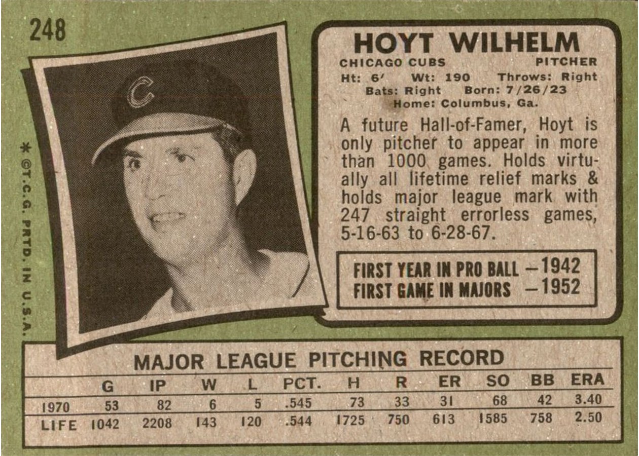 1971 Topps #248 Hoyt Wilhelm card back