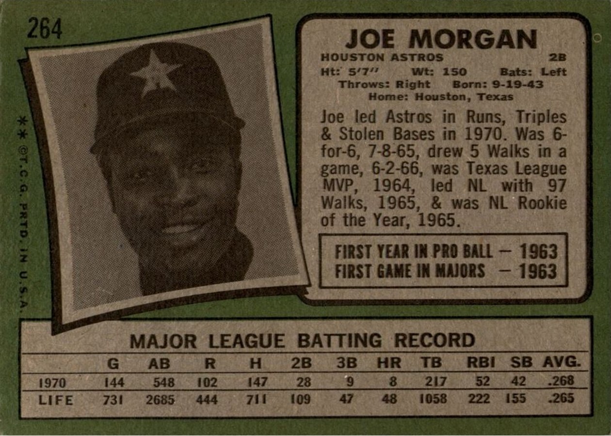 1971 Topps #264 Joe Morgan card back