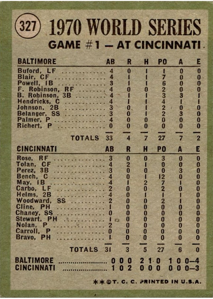 1971 Topps #327 1970 World Series Game 1: Powell Homers to Opposite Field! card back