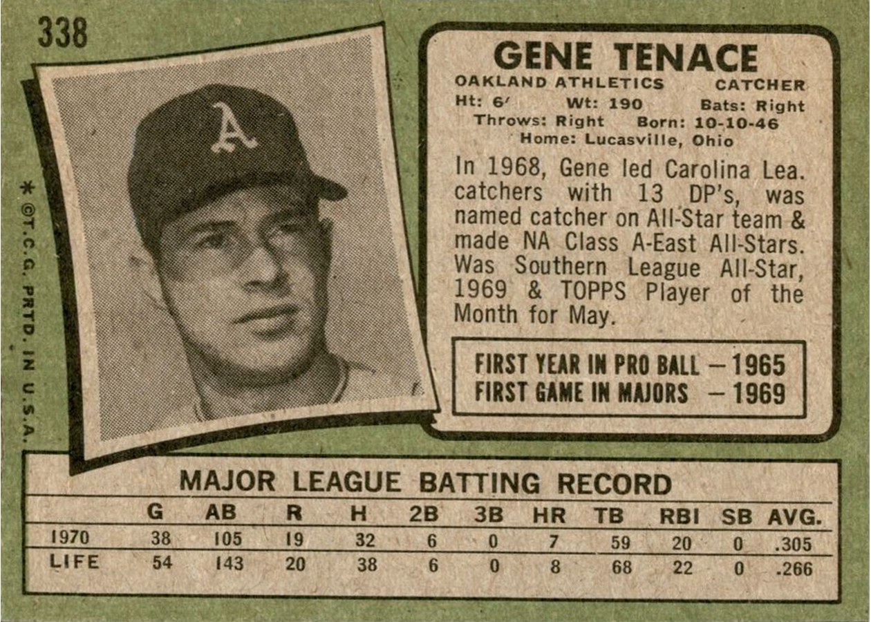 1971 Topps #338 Gene Tenace card back