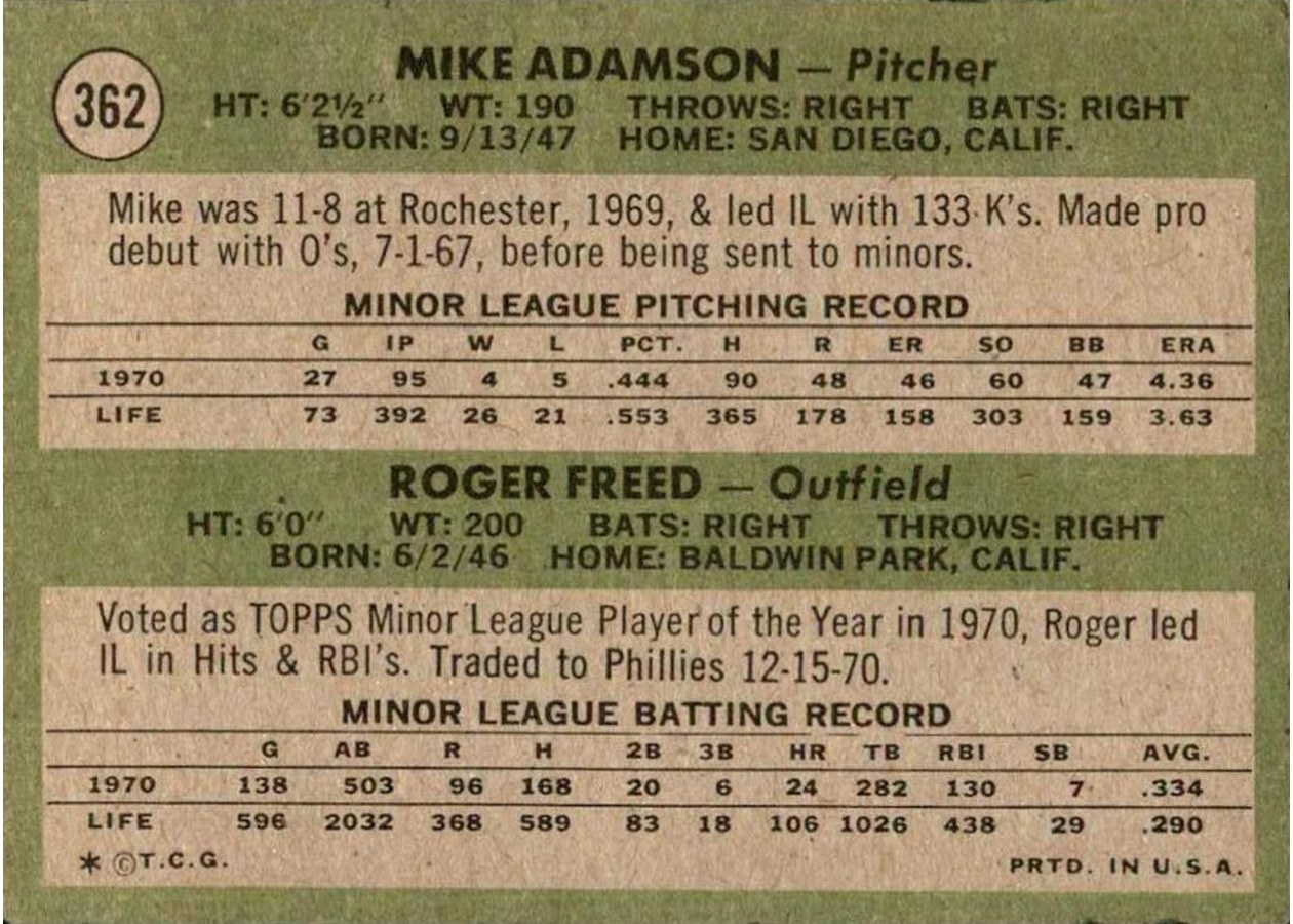 1971 Topps #362 Orioles 1971 Rookie Stars card back