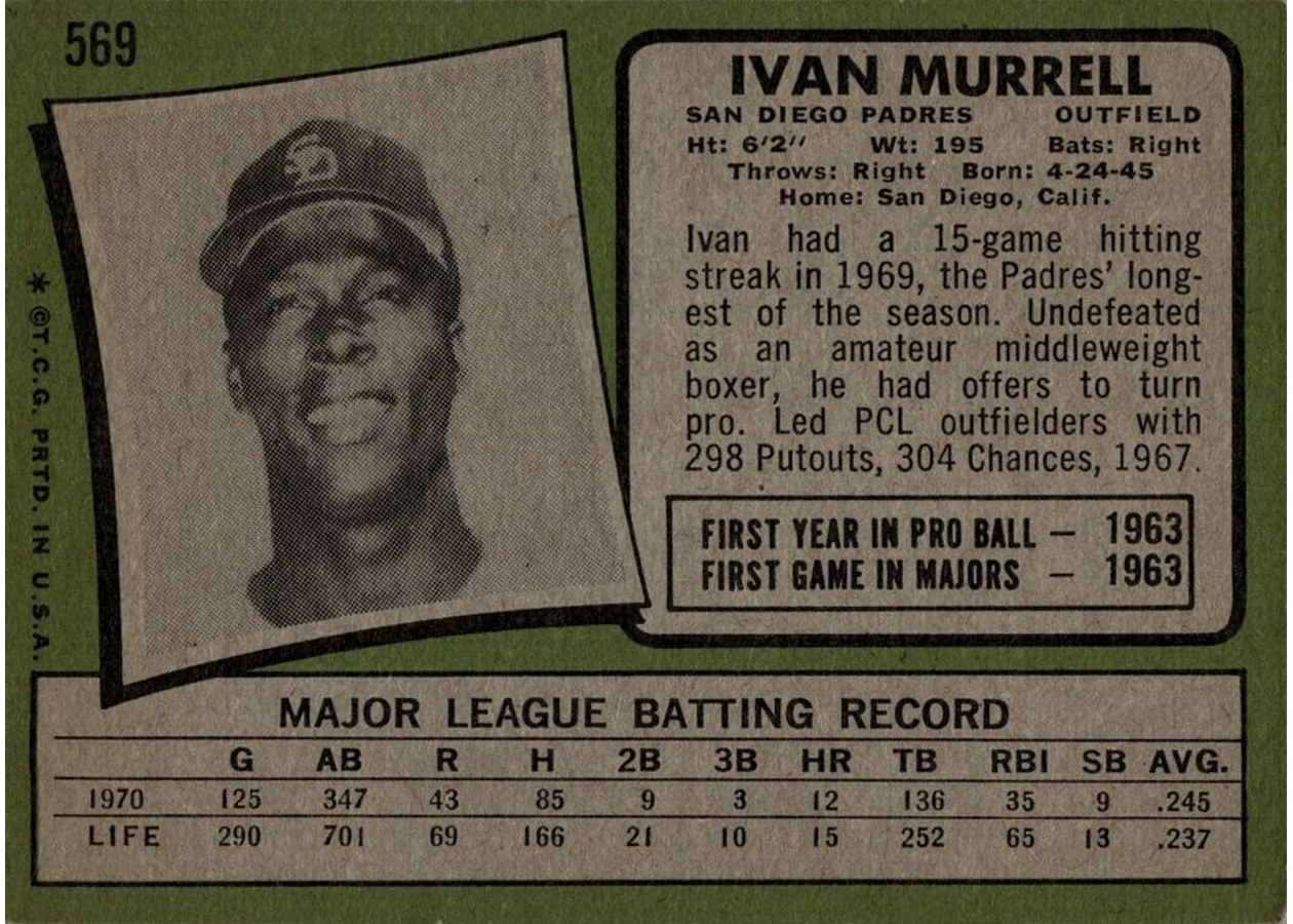 1971 Topps #569 Ivan Murrell card back