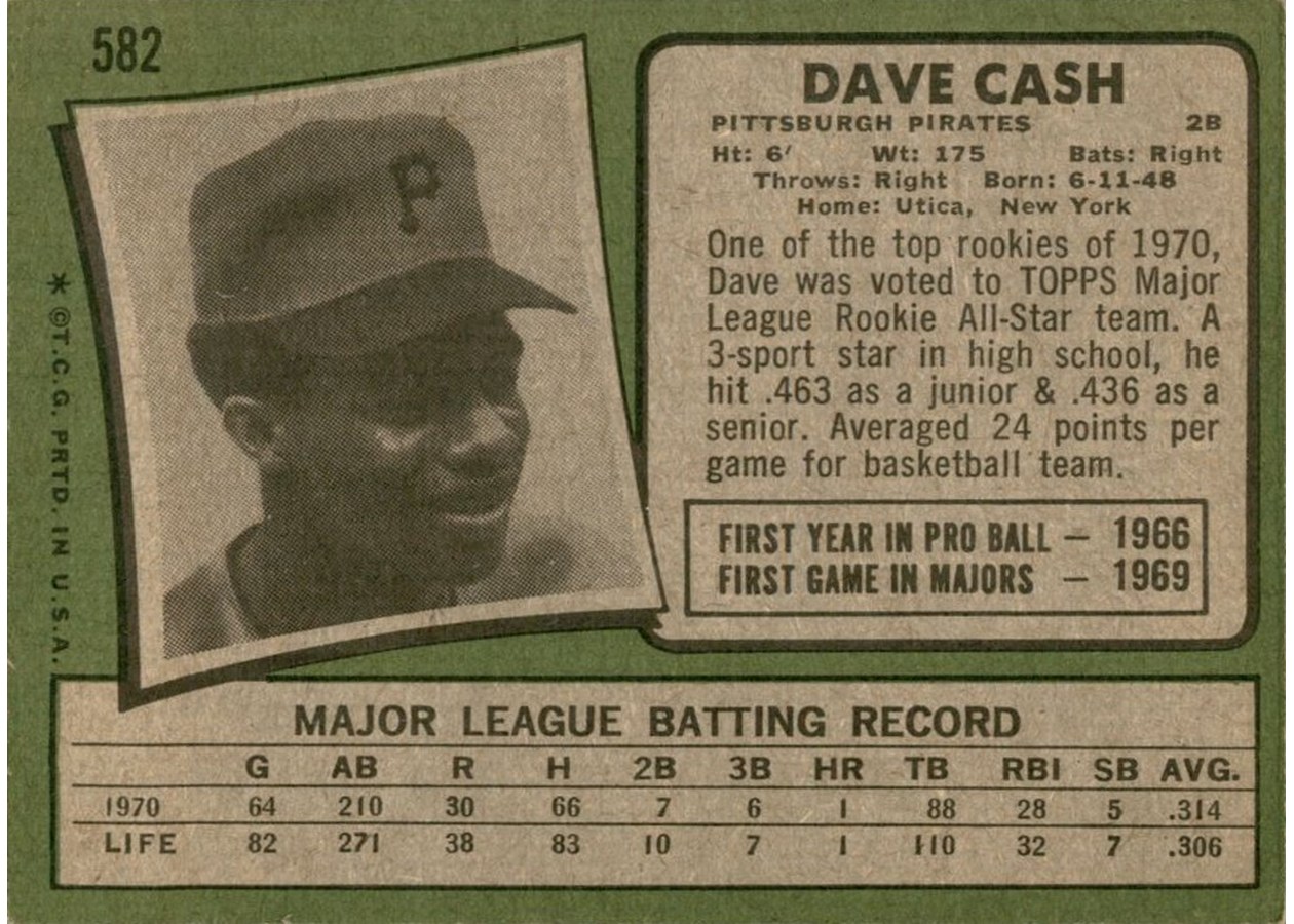 1971 Topps #582 Dave Cash card back