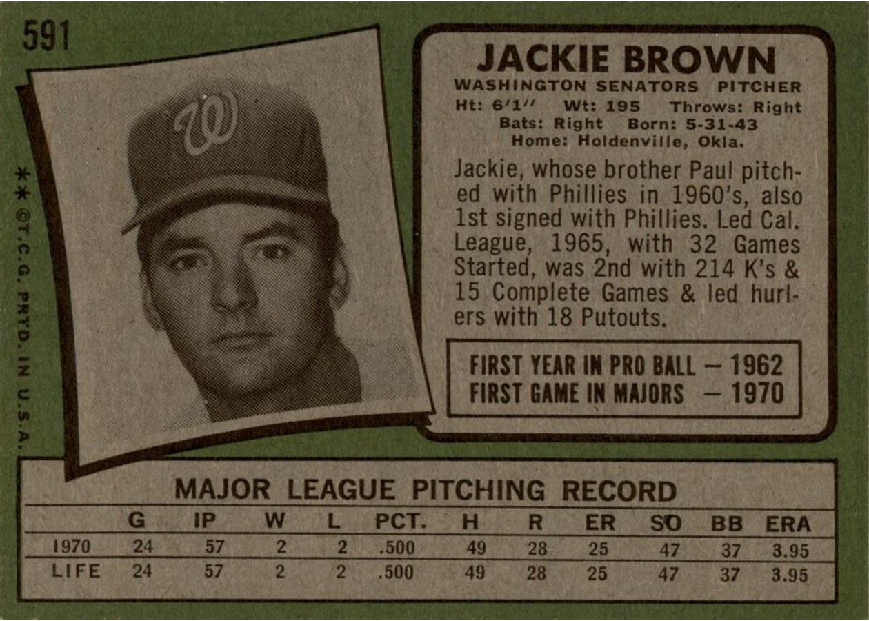 1971 Topps #591 Jackie Brown card back
