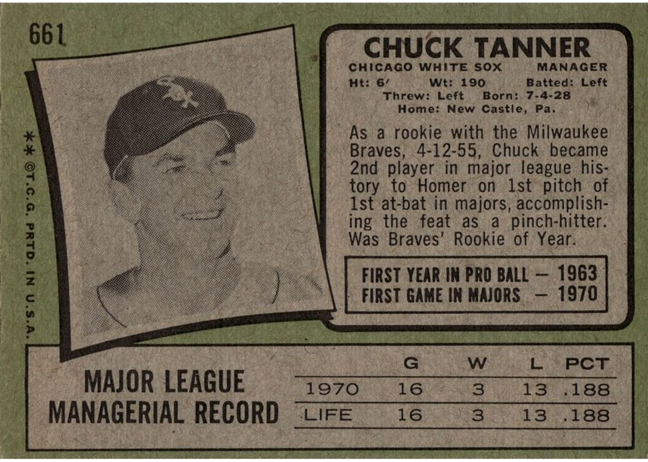 1971 Topps #661 Chuck Tanner card back