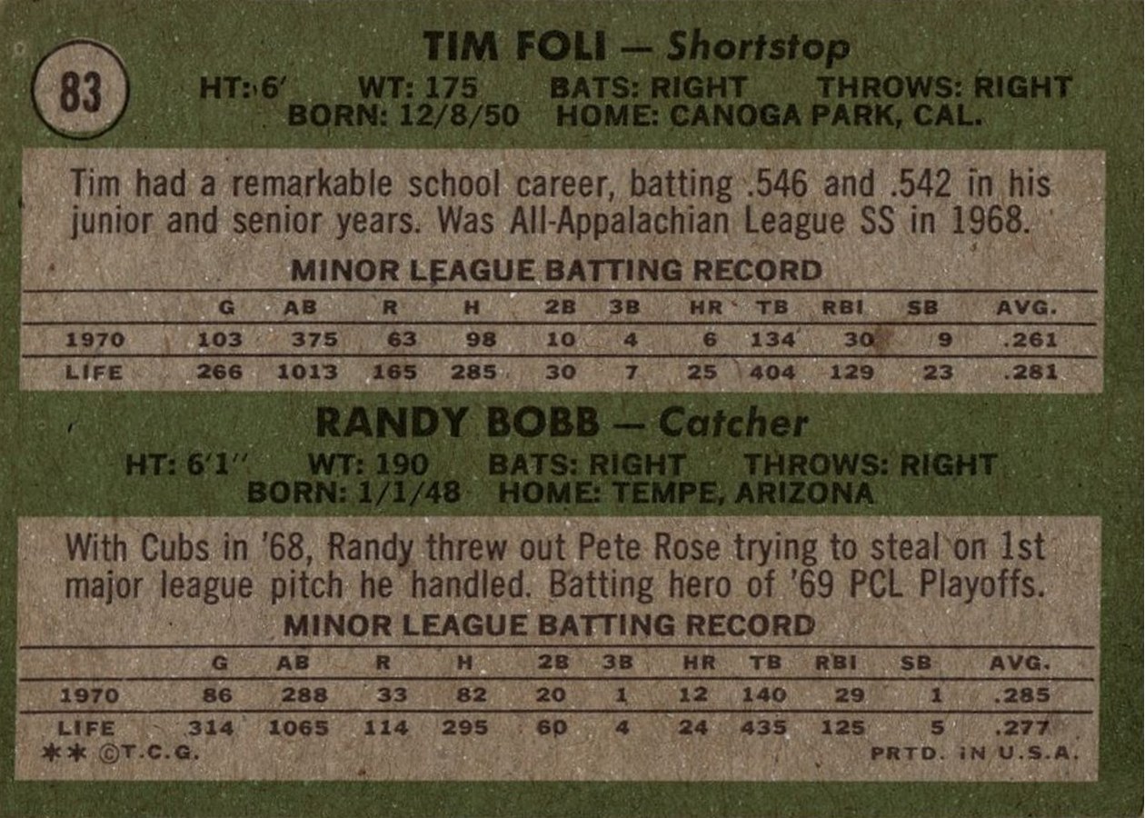 1971 Topps #83 Mets 1971 Rookie Stars card back