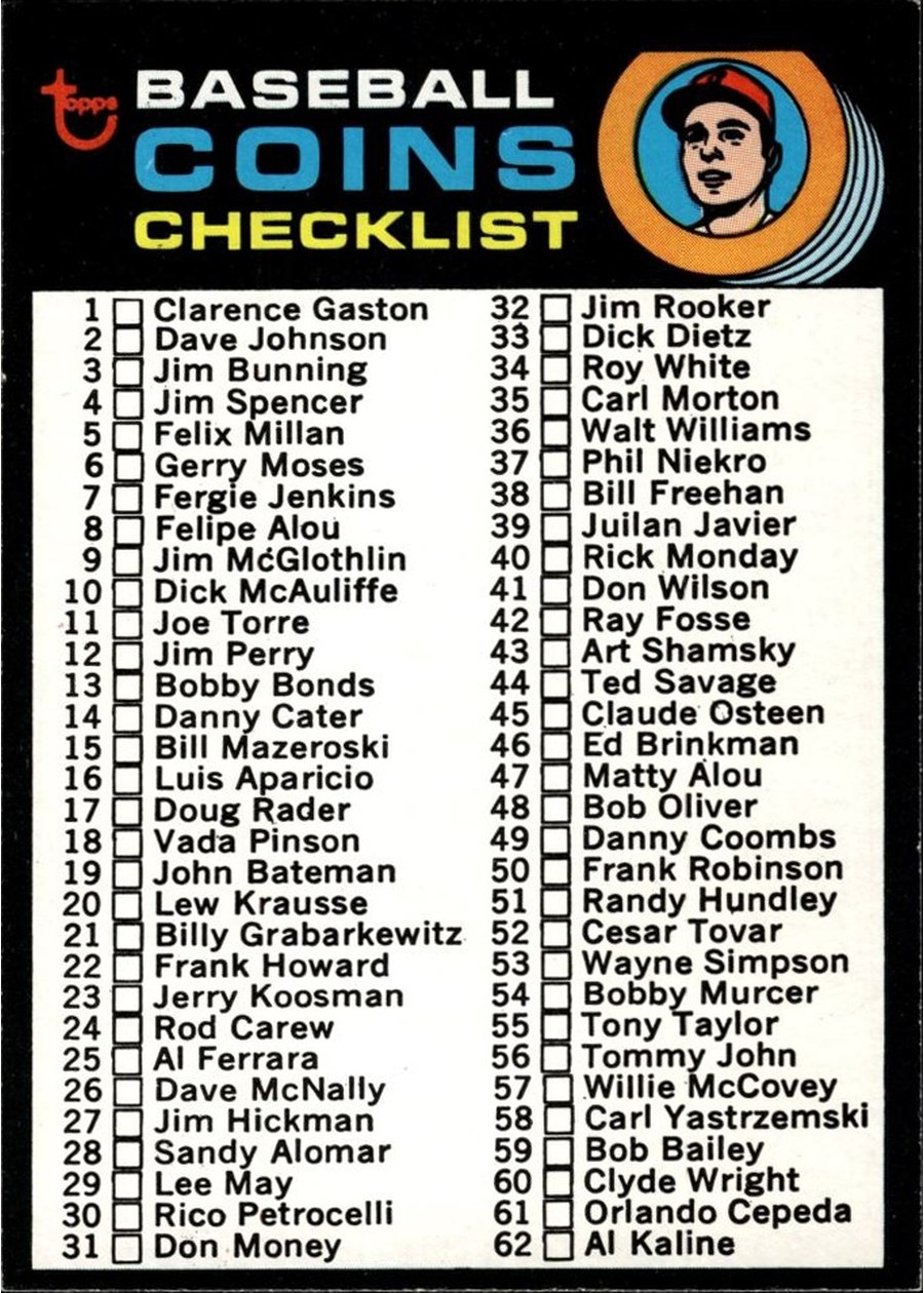 1971 Topps #161 Coins Checklist