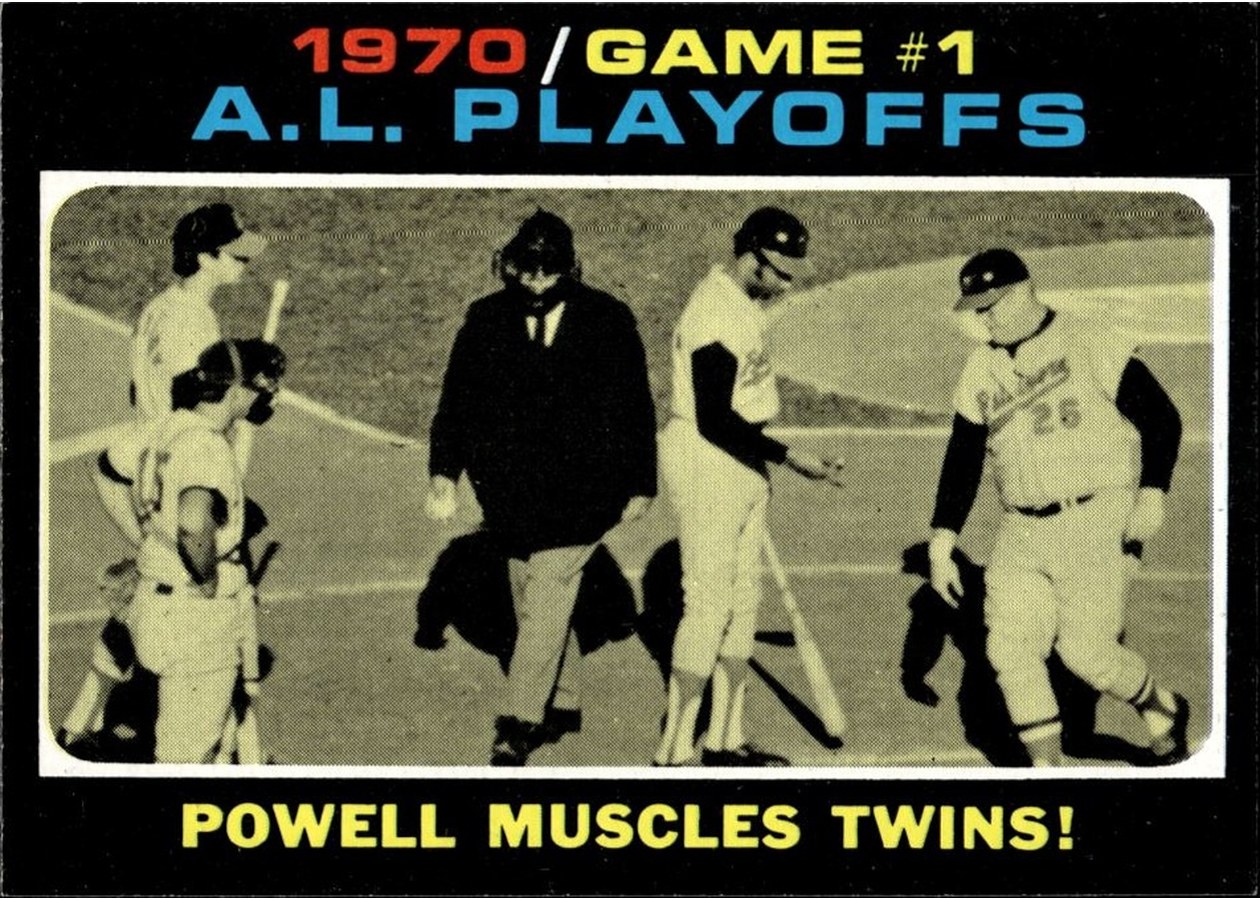 1971 Topps #195 1970 A.L. Playoffs Game 1: Powell Muscles Twins!, Baltimore Orioles