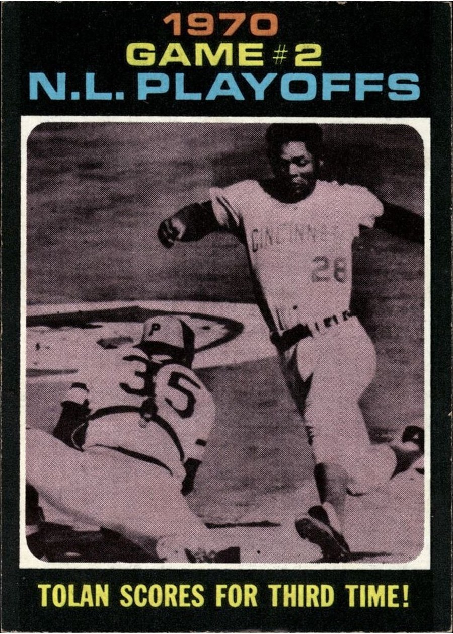 1971 Topps #200 1970 N.L. Playoffs Game 2: Tolan Scores For Third Time!, Cincinnati Reds