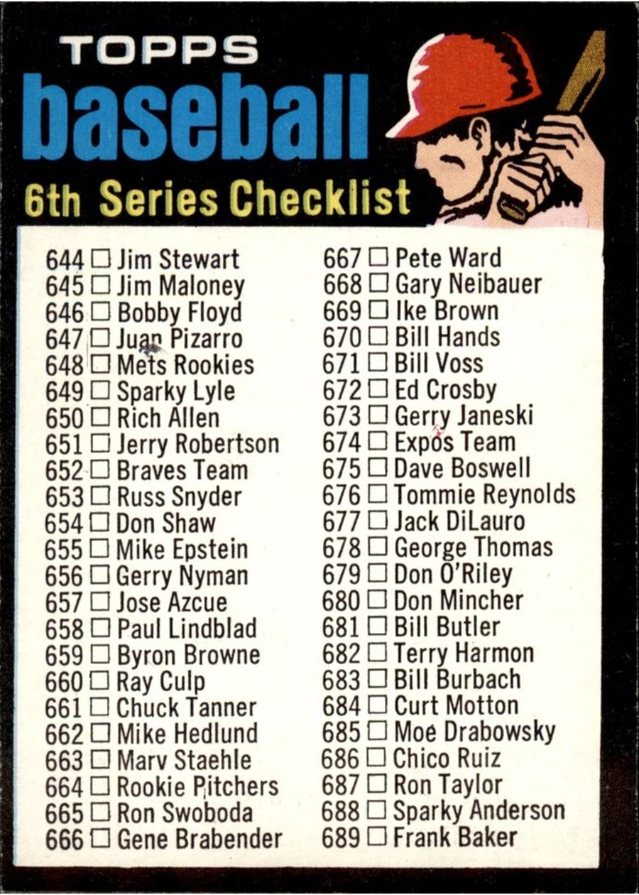 1971 Topps #619 Checklist: 644-752