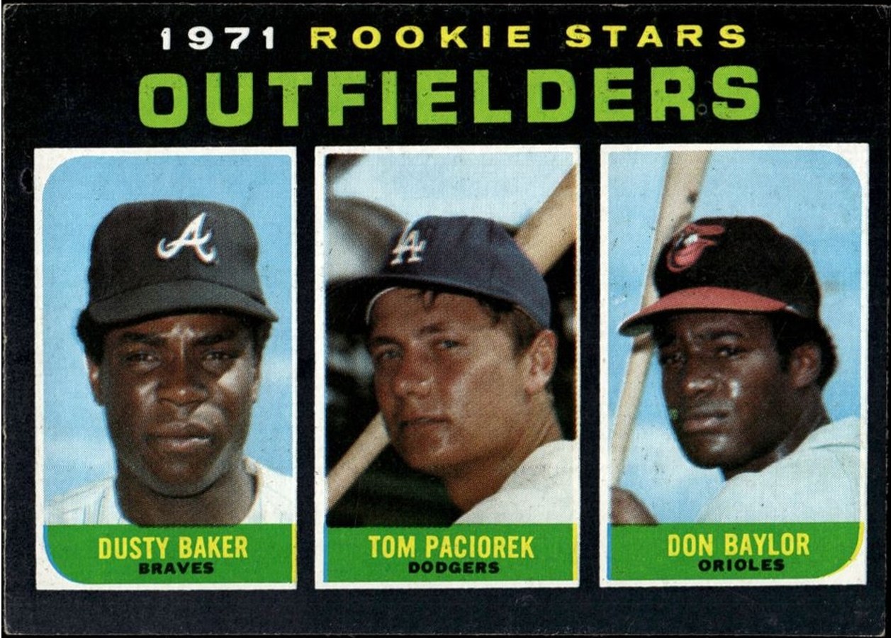 1971 Topps #709 Outfielders 1971 Rookie Stars, Atlanta Braves / Los Angeles Dodgers / Baltimore Orioles