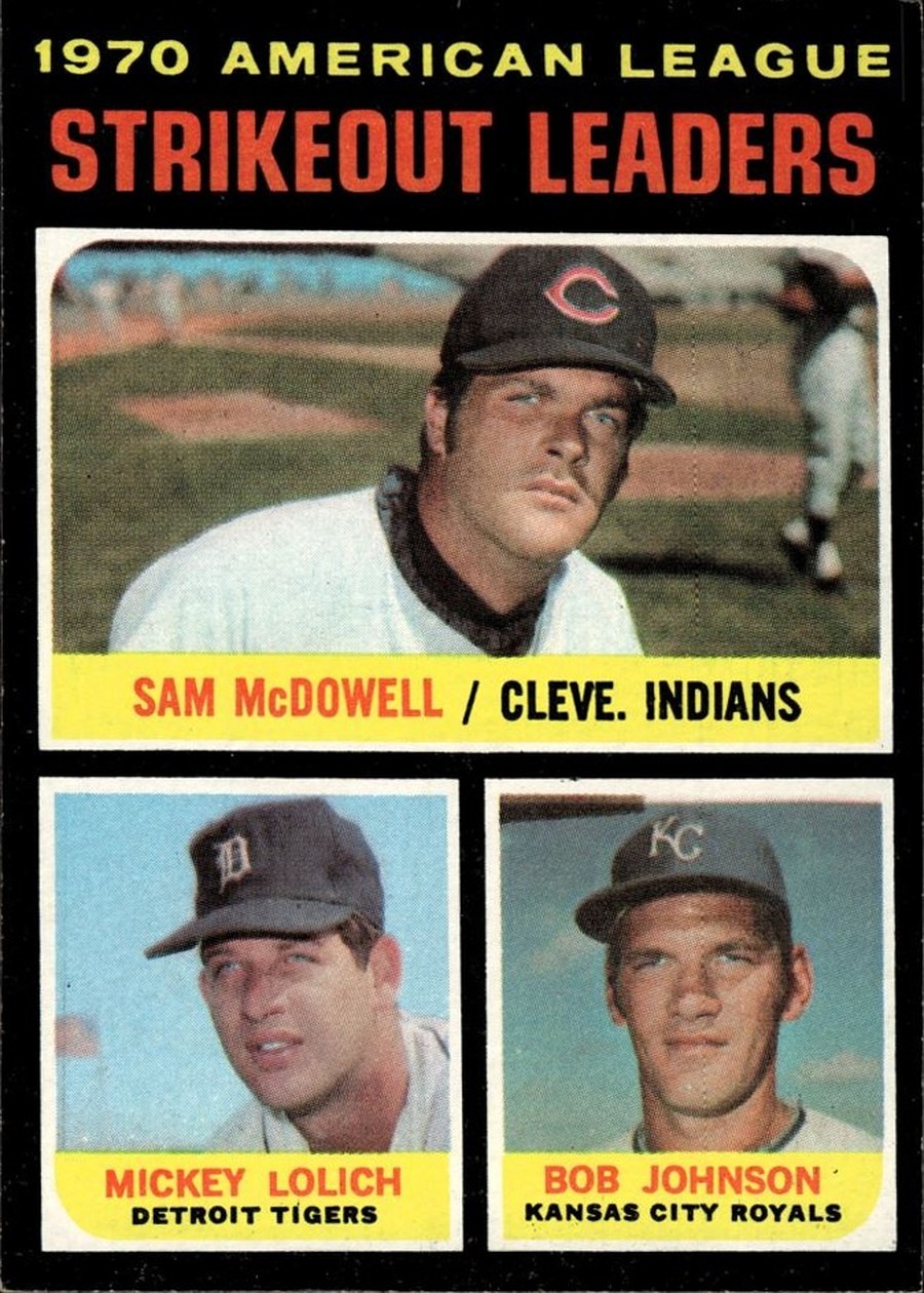 1971 Topps #71 1970 American League Strikeout Leaders, Cleveland Indians / Detroit Tigers / Kansas City Royals