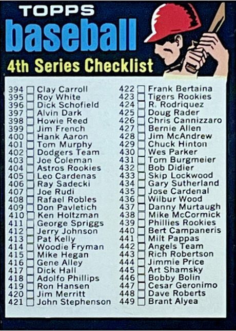 1971 Topps #369 Checklist: 394-523 - 369a - Orange Helmet
