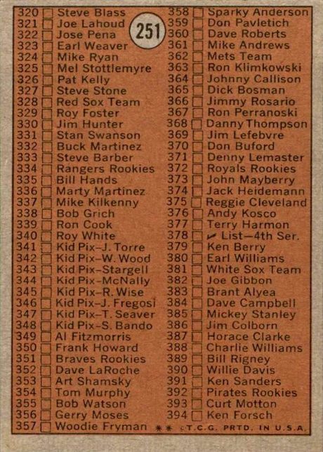 1972 Topps #251 Checklist 3rd Series - 251b - Large Print On Front (back)