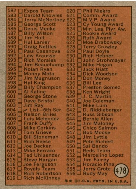 1972 Topps #478 Checklist 5th Series - 478b - Large Print On Front (back)