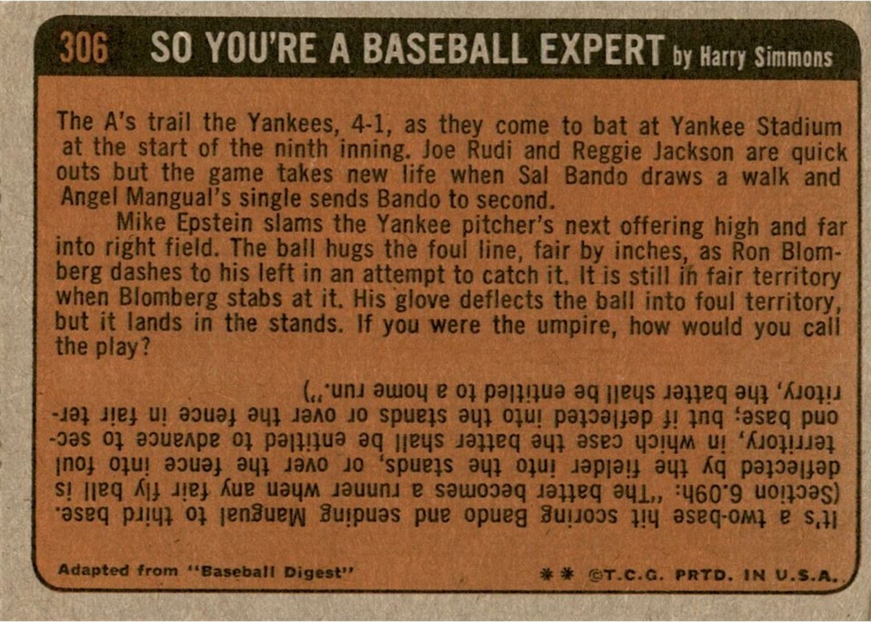 1972 Topps #306 Ken Boswell In Action card back