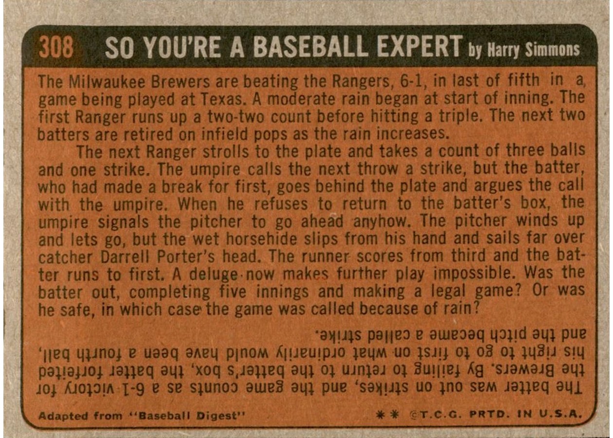 1972 Topps #308 Steve Renko In Action card back