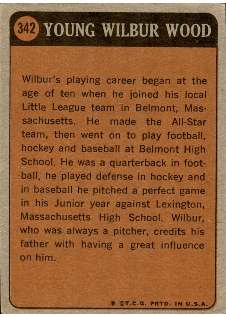 1972 Topps #342 Wilbur Wood card back
