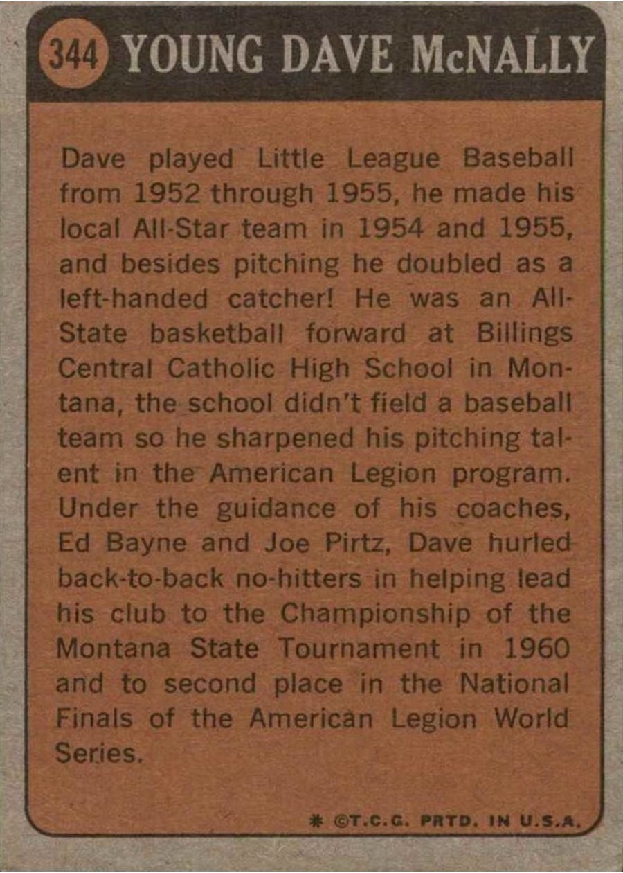 1972 Topps #344 Dave McNally card back