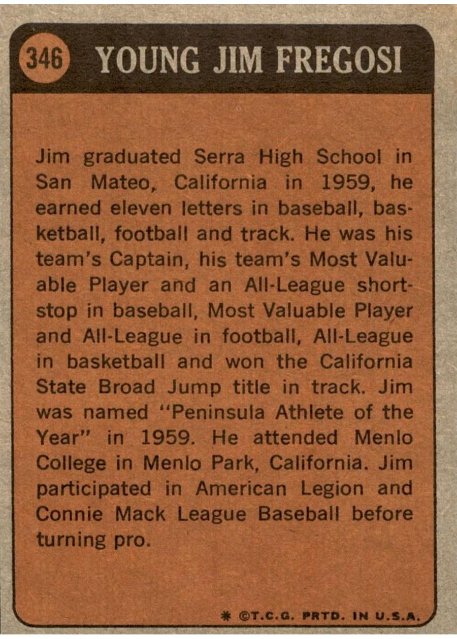 1972 Topps #346 Jim Fregosi card back