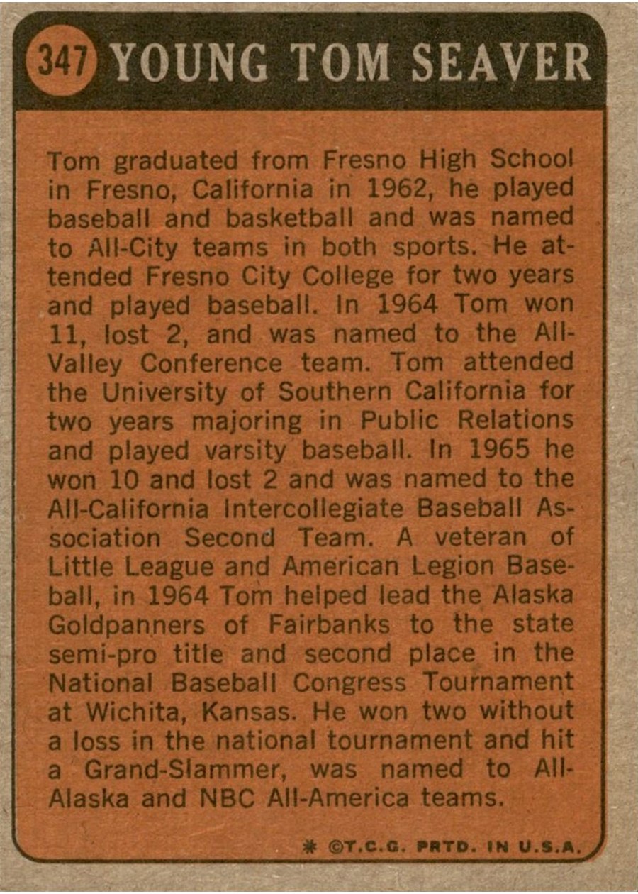 1972 Topps #347 Tom Seaver card back