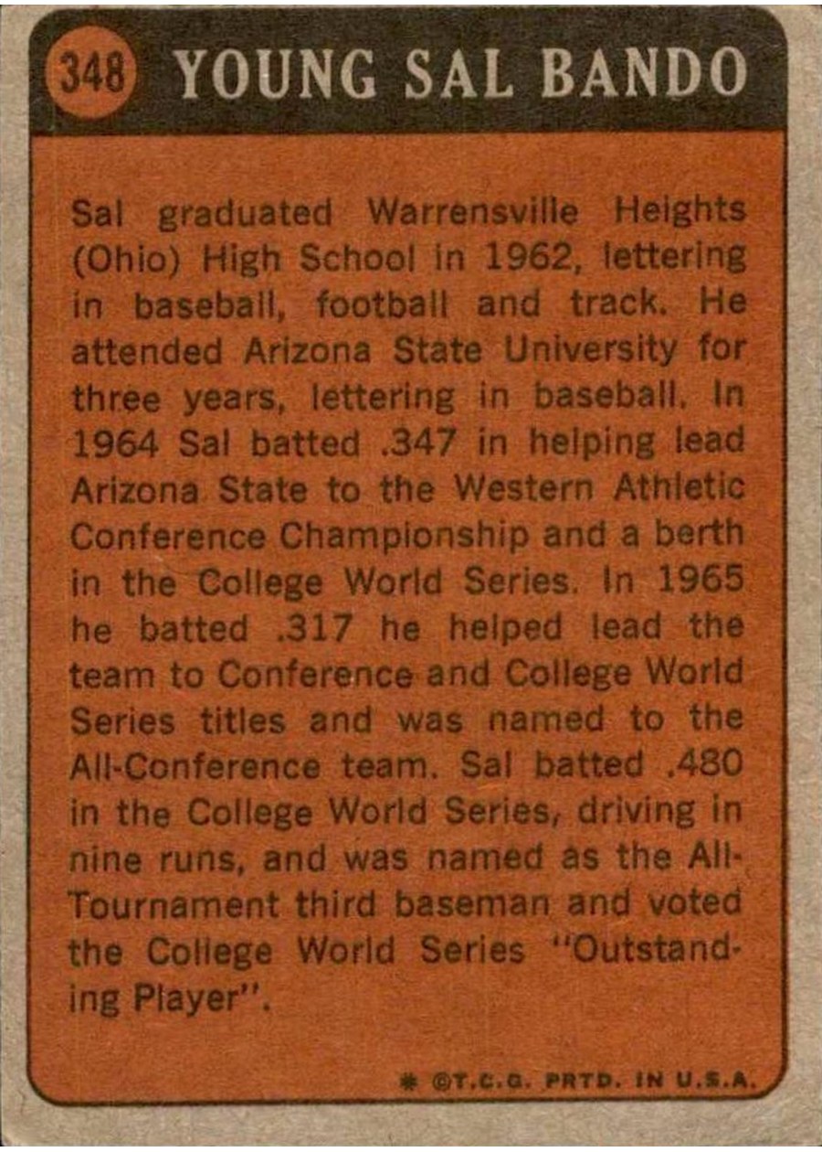 1972 Topps #348 Sal Bando card back
